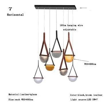Modern leather handmade glass pendant lamp gray amber clear glass pendant Light