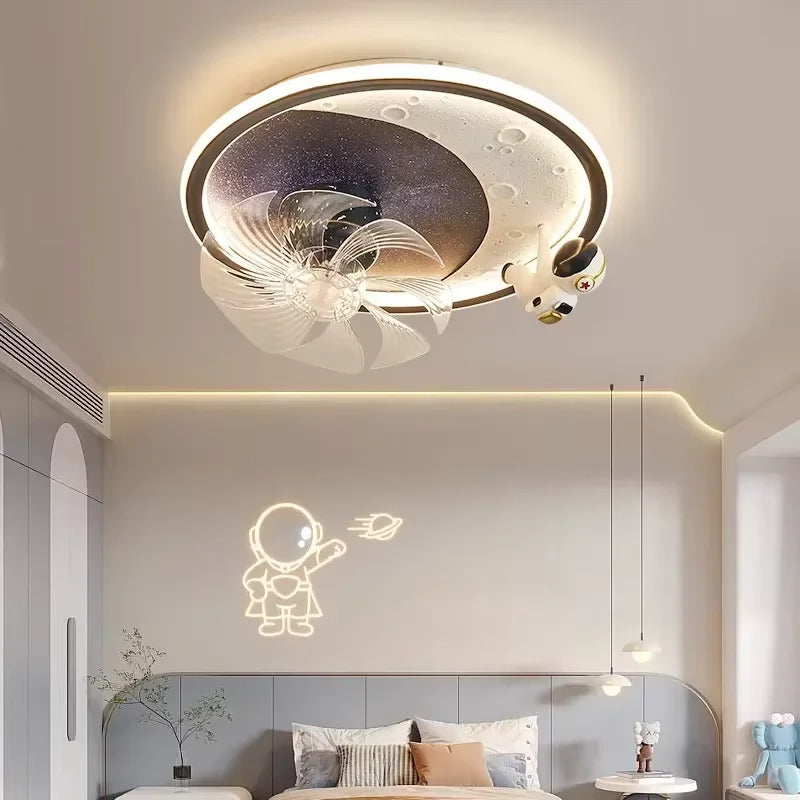 Modern Kids Room Ceiling Fan Light Cartoon Moon Astronaut children bedroom hanging Light