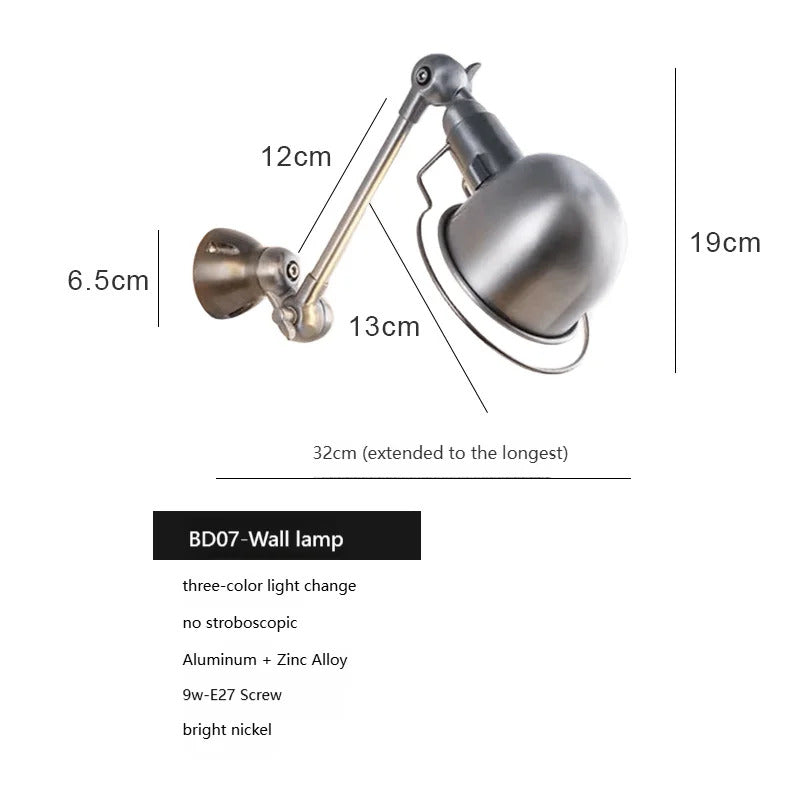 Bauhaus vintage silver wall lamp American Industrial Minimalist Adjustable wall lighting