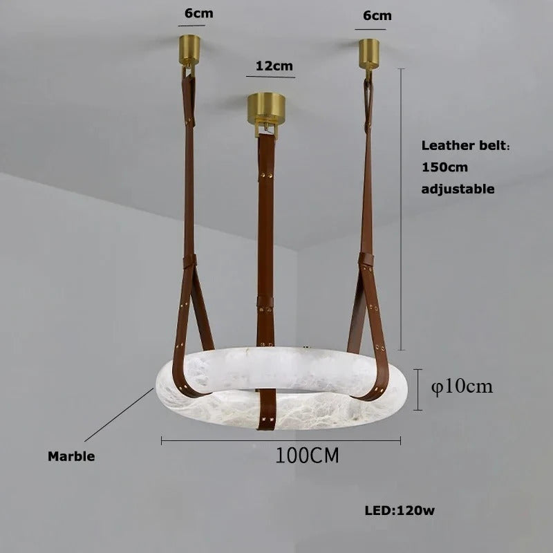 Hot selling high-end living room main light, round all copper leather pendant light, Spanish marble pendant light