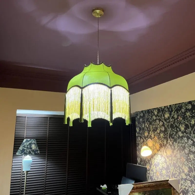 French Green Tassel Dining Room Chandeliers Retro Tassel pendant lamp