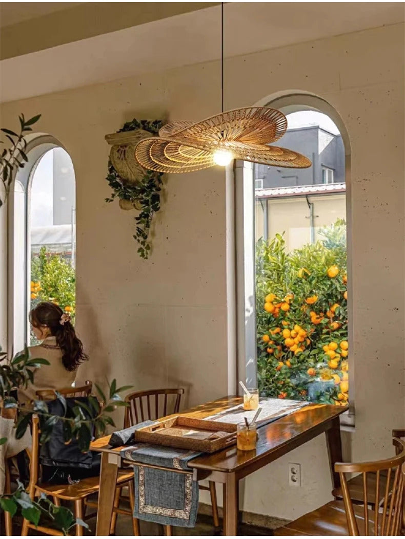 Wabi Sabi Rattan Chandelier Retro LED Weaving Pendant Lamp