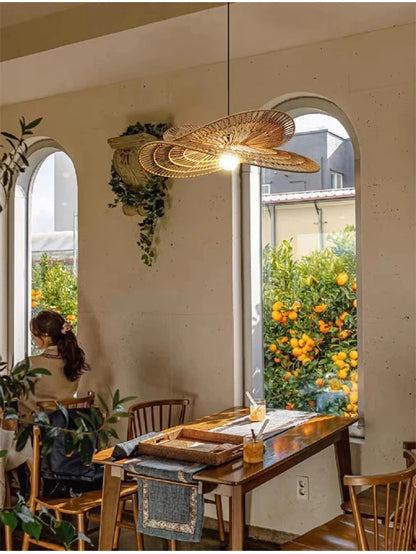 Wabi Sabi Rattan Chandelier Retro LED Weaving Pendant Lamp