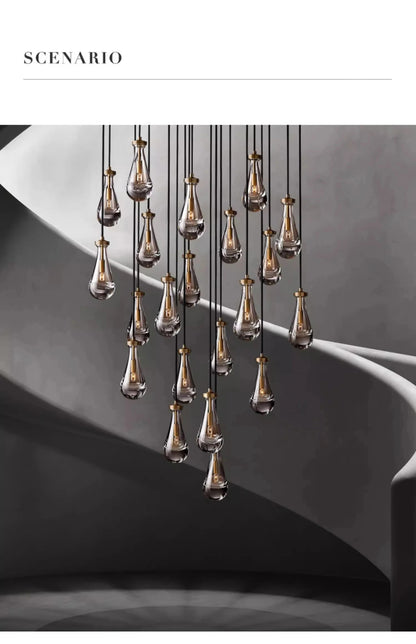 Luxury All Copper LED Pendant Light Modern Water drop Glass chandelier