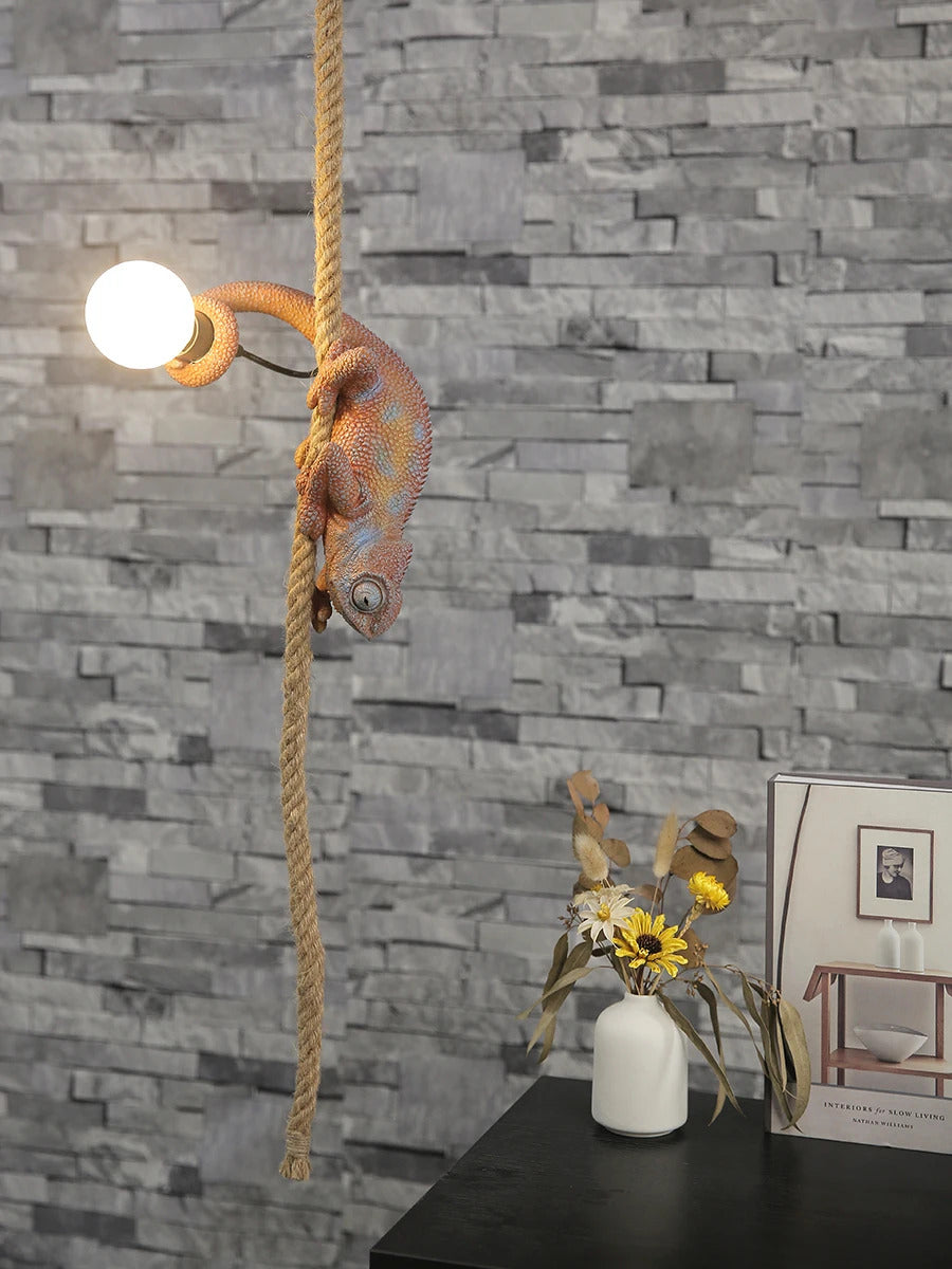 Resin chameleon pendant light Retro Hemp Rope Monkey Pendant Lamp