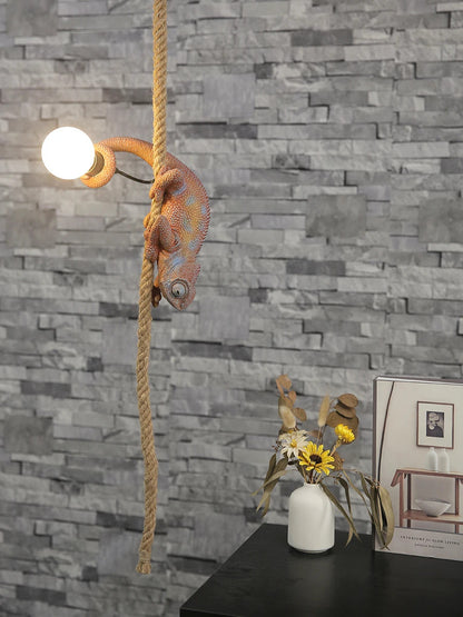 Resin chameleon pendant light Retro Hemp Rope Monkey Pendant Lamp