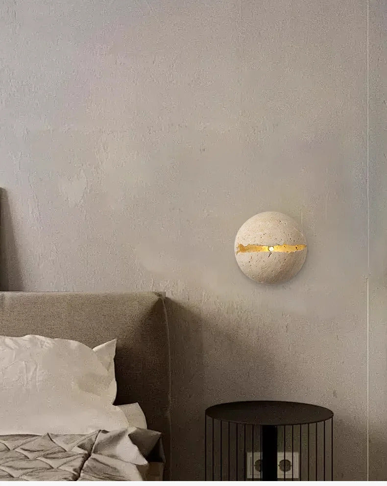 Natural Stone globe wall lamp Yellow cave stone Retro Art sconce Light