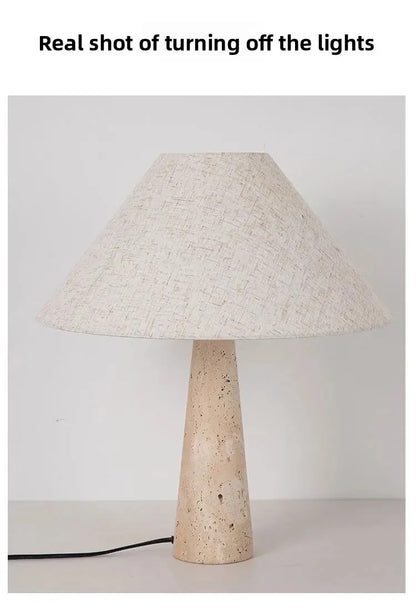 Yellow Travertine Fabric Art Table Lamp Japanese Stone Table Lamp