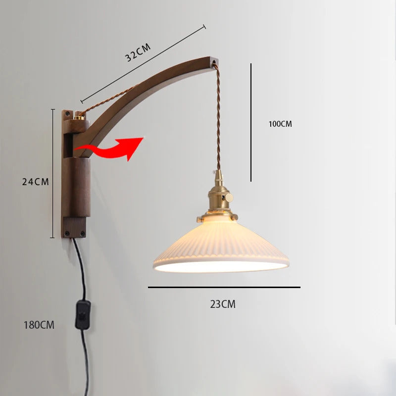 Japanese Wooden swing wall lamp Natural wood fishing wall light walnut color sconce