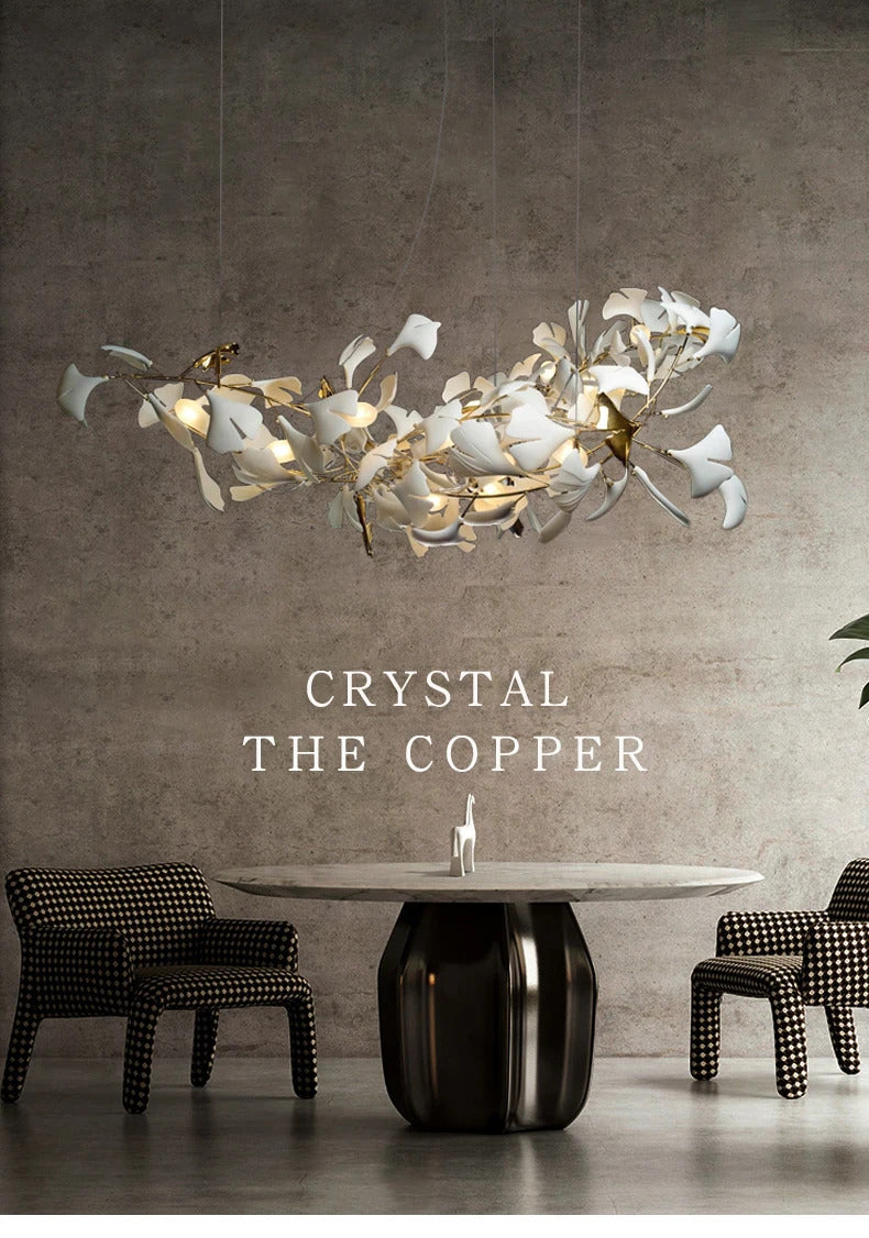 Luxury Ceramic Ginkgo Leaf Chandelier Gold Branches Chandelier