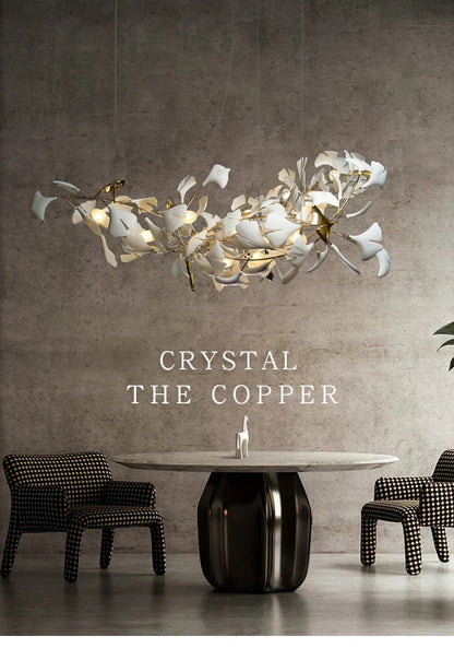 Luxury Ceramic Ginkgo Leaf Chandelier Gold Branches Chandelier