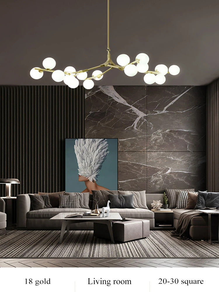 Nordic tree branch ball chandelier Modern white glass ball Led Pendant lights