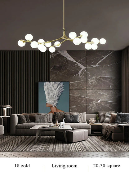 Nordic tree branch ball chandelier Modern white glass ball Led Pendant lights