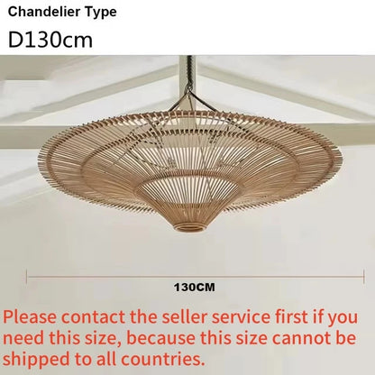 Large Wicker Pendant Lamp Wabi Sabi Style Rattan Chandelier