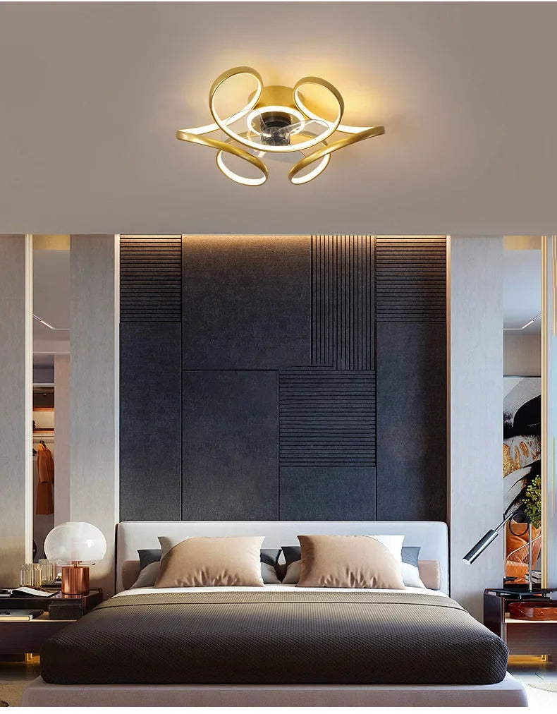 Modern simple LED Ceiling Fan Lamp with remote control Dining Room Bedroom Indoor lighting