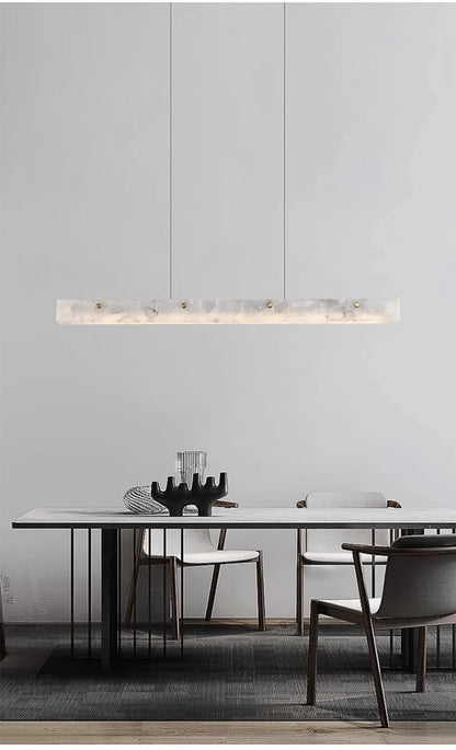 Luxury Linear Pendant Light LED Minimalist Natural Marble Chandelier Hanging Ceiling Fixtures for Kitchen Island Dining Room Bar
