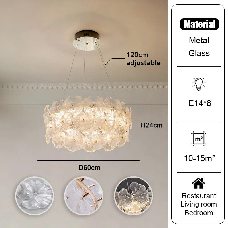 Modern Luxury Lotus Leaf Glass Chandelier Luxury Crystal Pendant Light