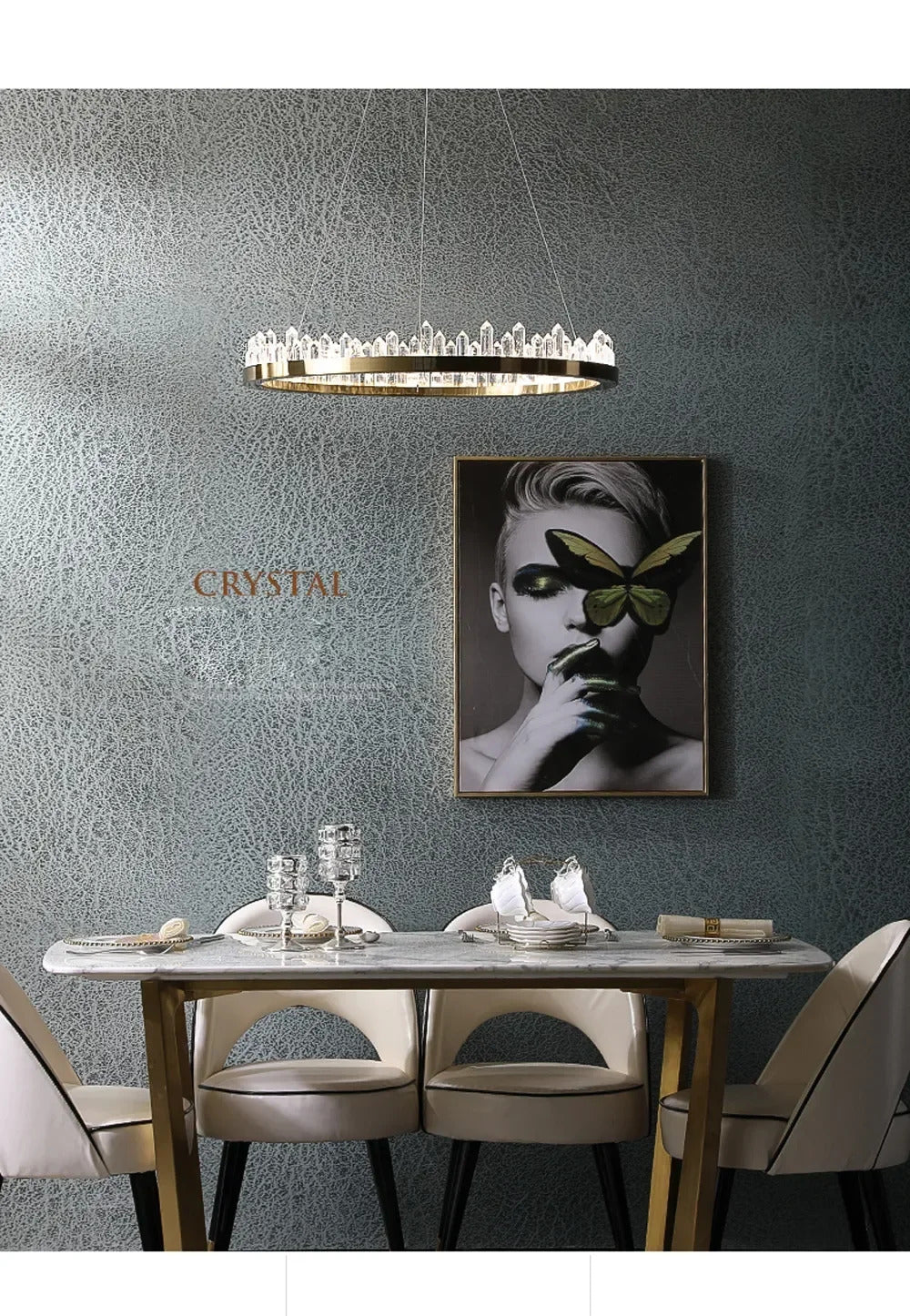 Modern Luxury Crystal Ring chandeliers Round black golden pendant lamp LED hanging light