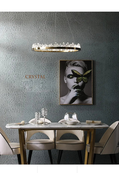 Modern Luxury Crystal Ring chandeliers Round black golden pendant lamp LED hanging light