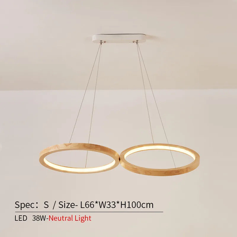 Japanese hanging lamp LED 2 round pendant light design wood light