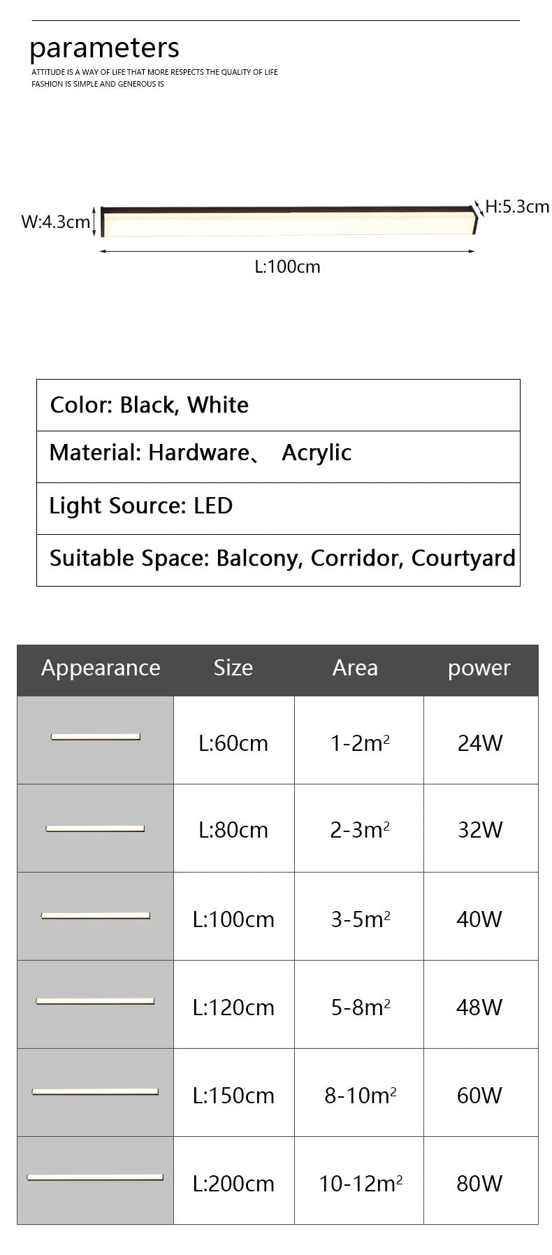 Modern Waterproof Outdoor Long Strip Wall Light