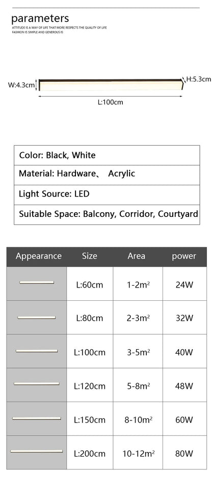 Modern Waterproof Outdoor Long Strip Wall Light