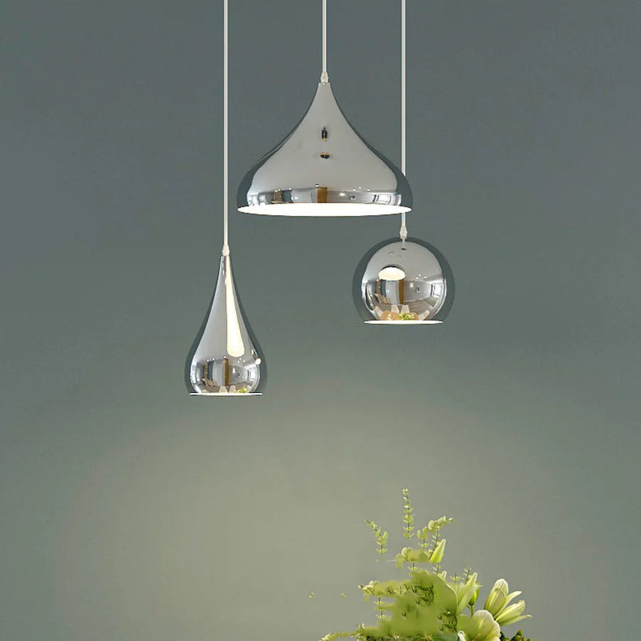 Nordic Plating Sliver Globe Ball Mirror Pendant Lights E27 Iron Hanging Lamp