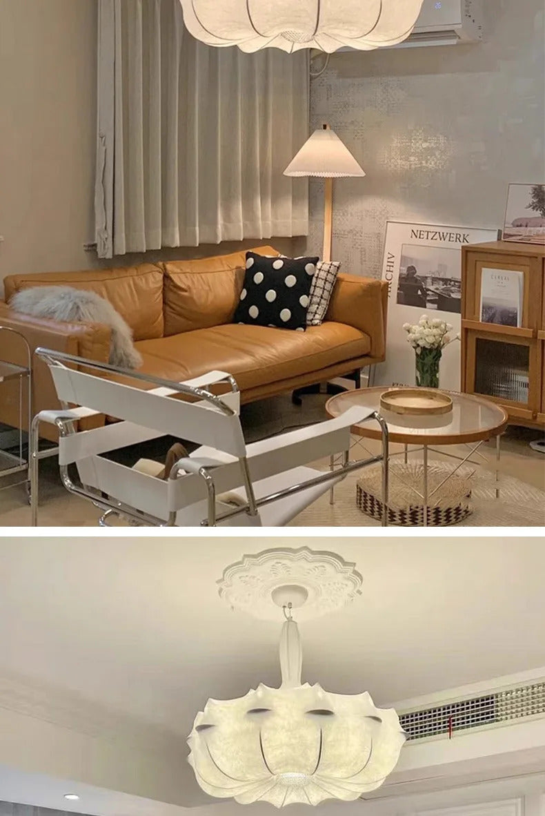 Modern Japanese Wabi Sabi Silk Pendant Lamp Living Dining Room Bedroom Ceiling Chandelier