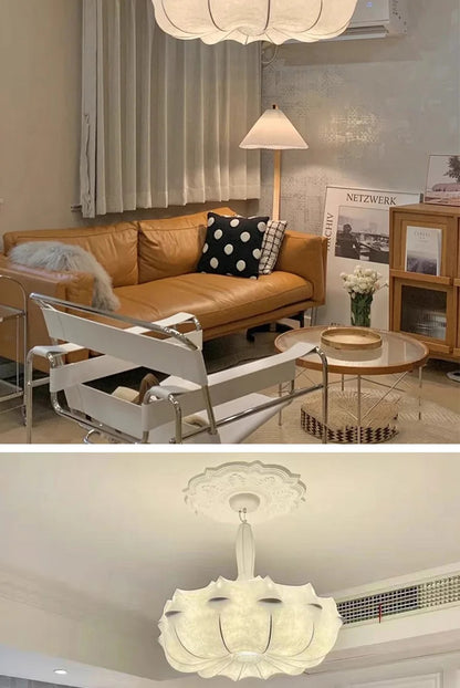 Modern Japanese Wabi Sabi Silk Pendant Lamp Living Dining Room Bedroom Ceiling Chandelier