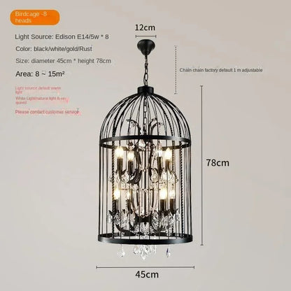 Retro Wrought Iron Chandelier Rustic Orb Vintage Crystal Bird Cage pendant lamps