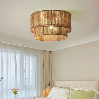 Retro Handmade Tiered Woven Ceiling Light with Rustic Design