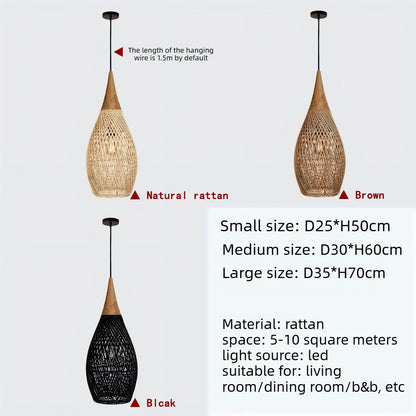 Japanese Wabi-Sabi Rattan Pendant Light Hand-Woven Boho Lamp