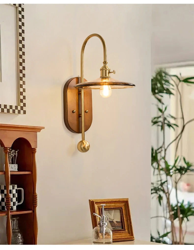 French Lomin Retro Wall Lamp Luxury vintage Glass wooden Wall Light sconce