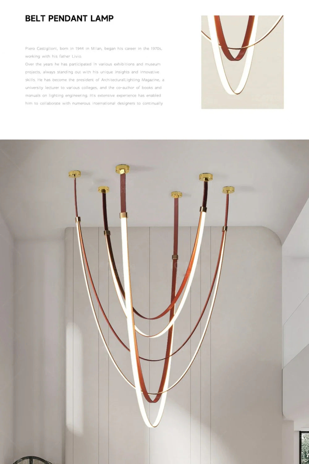 Nordic Leather Chandelier Designer Belt Pendant lamp for Living room Villa Hotel Duplex Building LED Staircase Hanging lamp