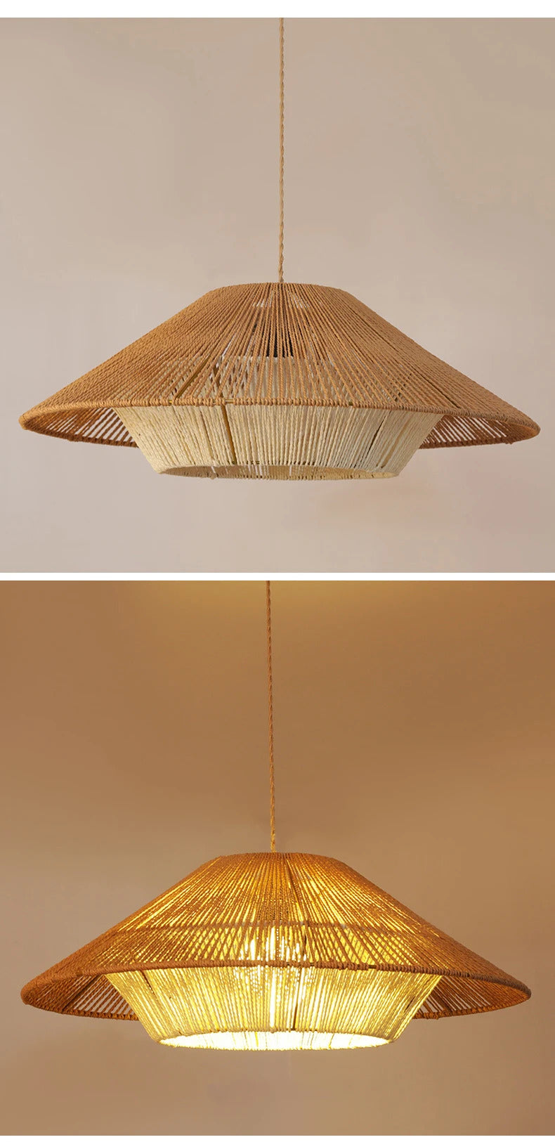 Vintage Wabi Sabi Pendant Lamp Hemp Rope Chandelier