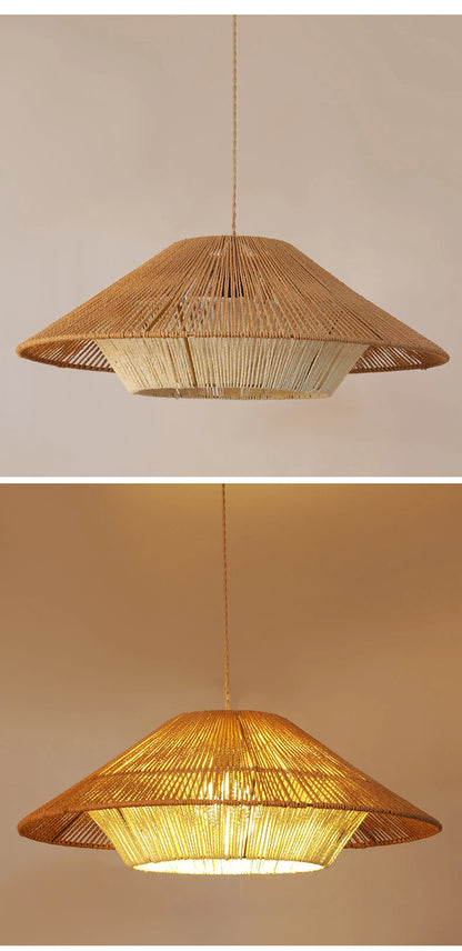 Vintage Wabi Sabi Pendant Lamp Hemp Rope Chandelier