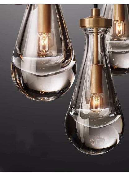Luxury All Copper LED Pendant Light Modern Water drop Glass chandelier