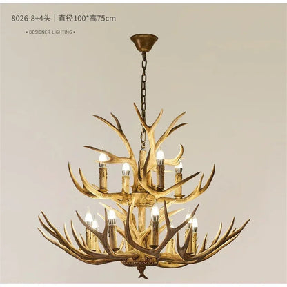 Christmas Style Antler Deer Chandelier for Living Room Loft Large Resin Deer Hanging Lamp Fixture Farmhouse BIg Hanging Light