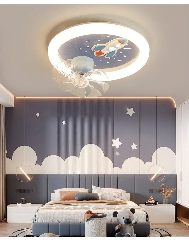 Modern Kids Room Ceiling Fan Light Cartoon Moon Astronaut children bedroom hanging Light