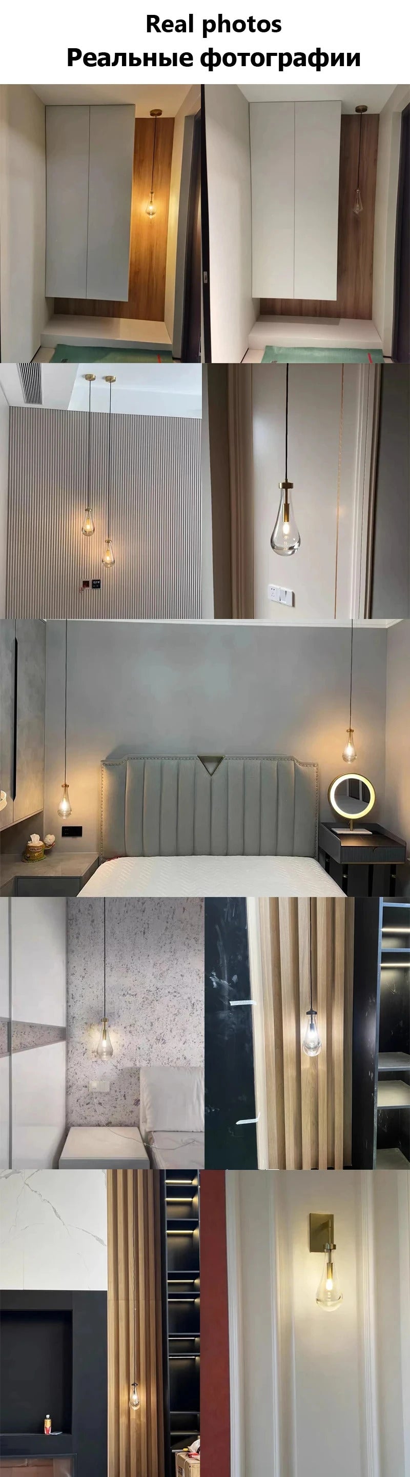 Luxury All Copper LED Pendant Light Modern Water drop Glass chandelier