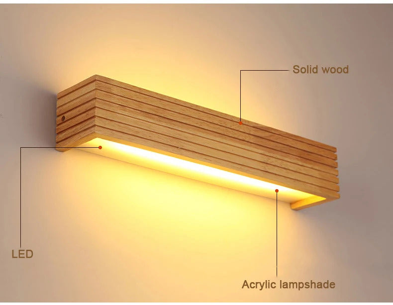 Modern Bathroom Mirror Wall Lamps Nordic Solid Wooden Linear LED Sconce light