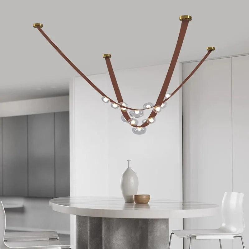 Italian Designer Loft Chandelier Luxury Leather Hanging Pendent Light