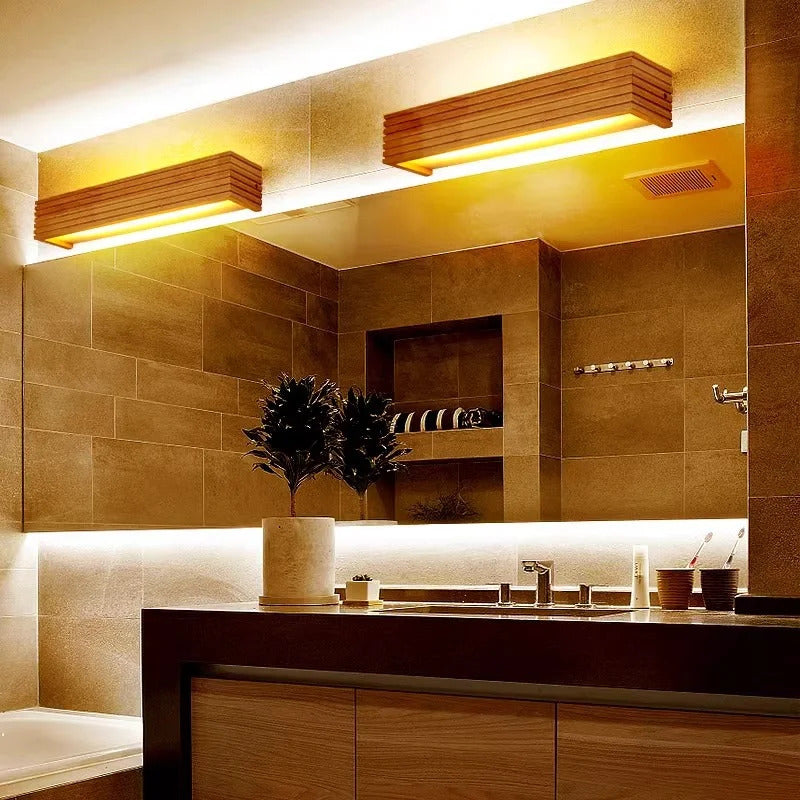 Modern Bathroom Mirror Wall Lamps Nordic Solid Wooden Linear LED Sconce light