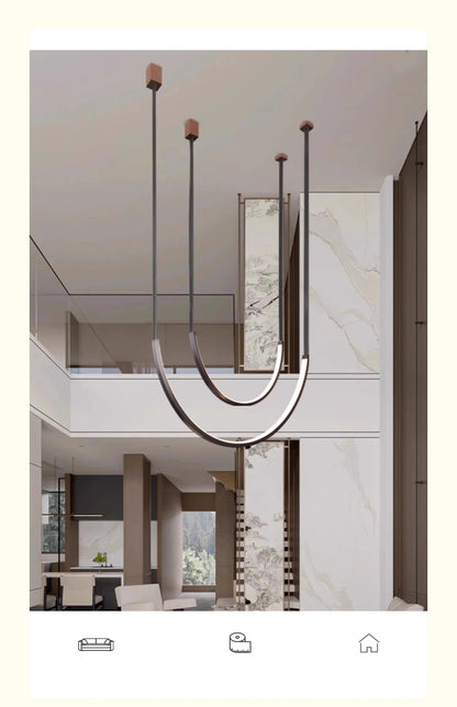 Nordic U-shaped Line Pendant Light LED Long Leather Hanging Lamp