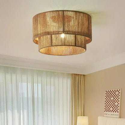 Retro Handmade Tiered Woven Ceiling Light with Rustic Design