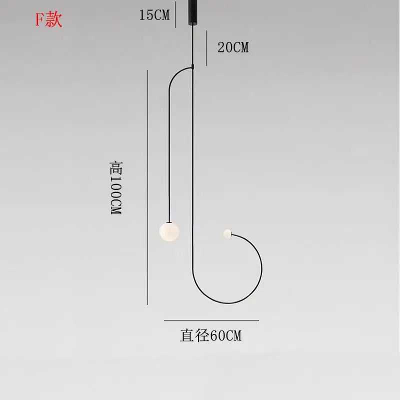 Nordic Iron geometric Line Pendant lamp Black Gold Iron U Line Chandelier