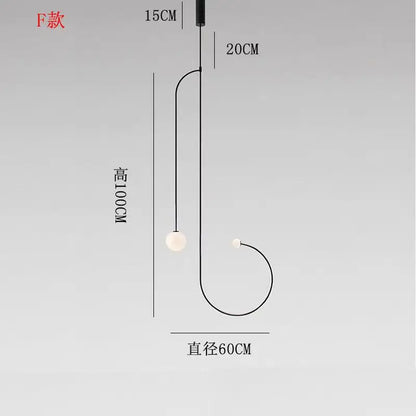 Nordic Iron geometric Line Pendant lamp Black Gold Iron U Line Chandelier