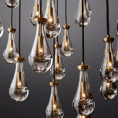 Luxury All Copper LED Pendant Light Modern Water drop Glass chandelier