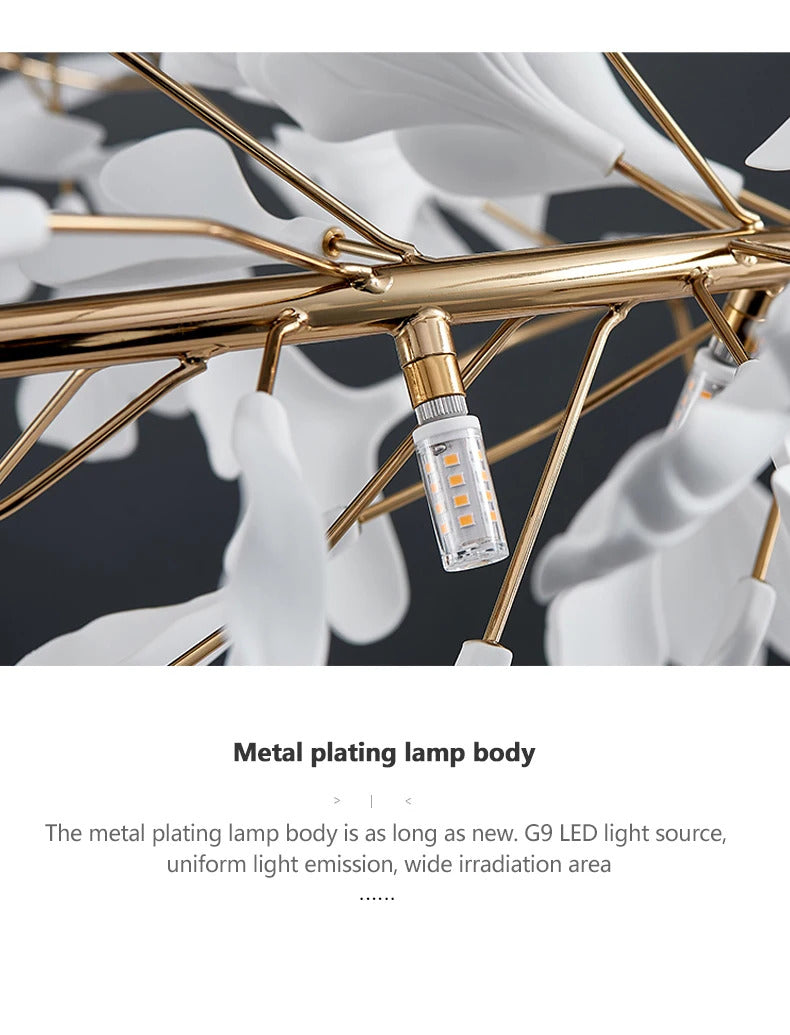 Luxury Ceramic Ginkgo Leaf Chandelier Gold Branches Chandelier