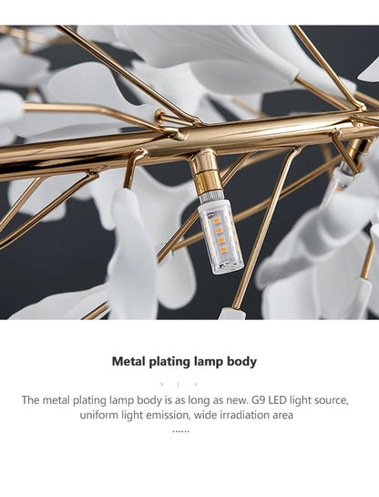 Luxury Ceramic Ginkgo Leaf Chandelier Gold Branches Chandelier